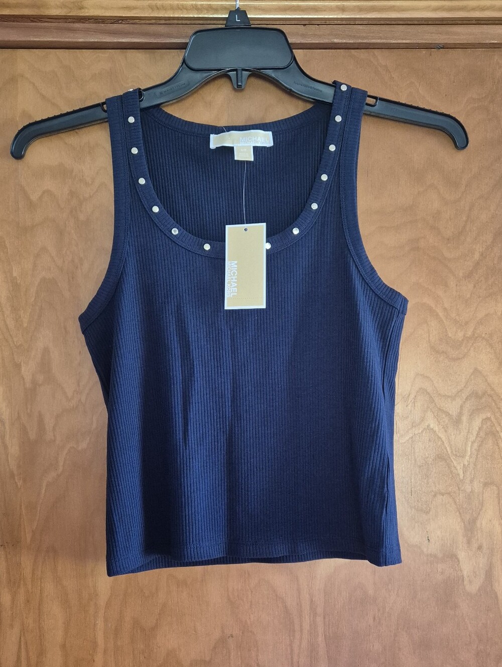 Michael Kors Navy Ribbed Tank with Silver Studs, Size S